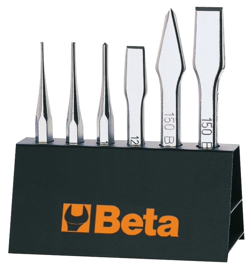 BETA - Scalpelli assortiti 6pz, punzoni, bulini e ugnetti su supporto.