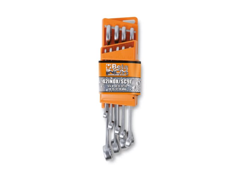 BETA - Serie di 9 chiavi combinate in acciaio inossidabile con supporto compatto SR. chiavi inox combinate 9pz supp/sc9.