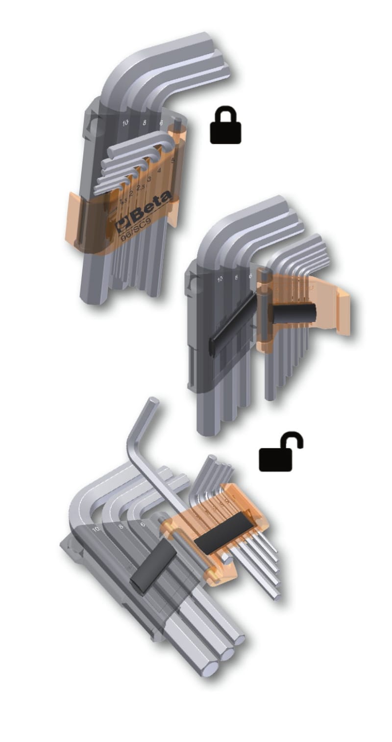 BETA - Serie di 9 chiavi maschio esagonale piegate con un'estremità sferica CHIAVI MASCHIO ES PUNTA SFER SUP BPC/SC9.