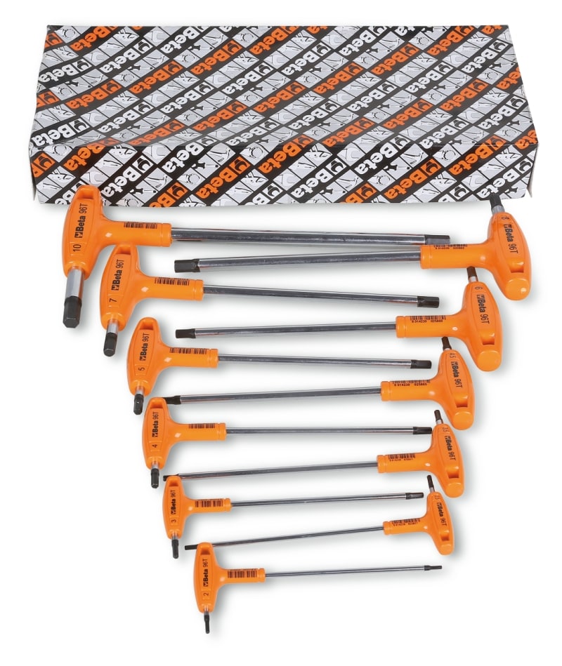 BETA - Chiavi maschio esagonale piegate con impugnatura di manovra cromate 11pz trasportate su supporto. 000960951