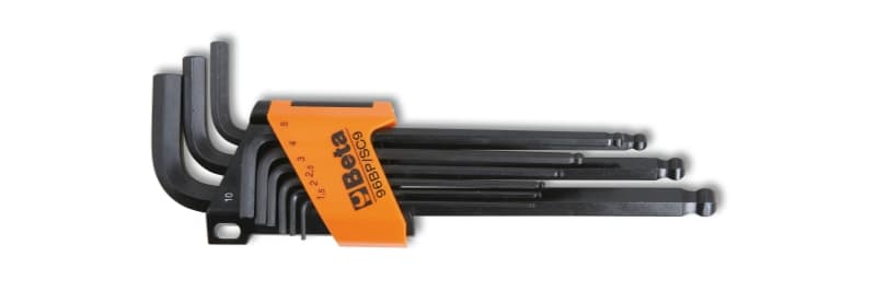 BETA - Chiavi maschio esagonale piegate con estremità sferica 9pz BP/SC9 e supporto.