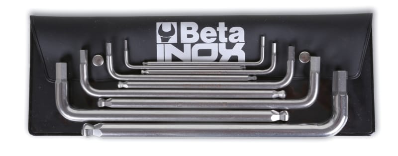 BETA - Serie di 9 chiavi maschio esagonali piegate in acciaio inossidabile, in busta CH maschio inox punta sferica busta es-bp/b9.