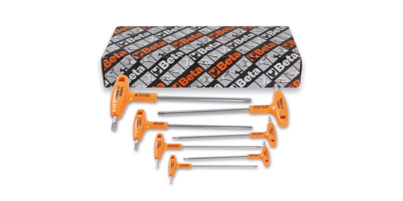 BETA - Serie di 7 chiavi maschio esagonale piegate con impugnatura di manovra in acciaio inossidabile, chiavi maschio inox esag c/imp 7pz as/s7.