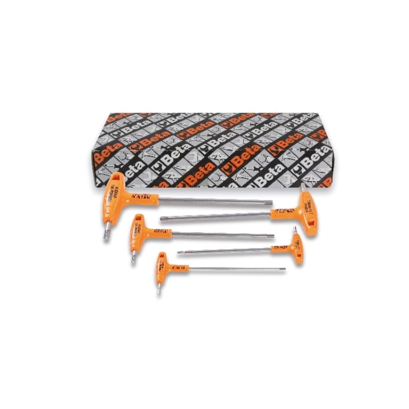 BETA - Serie di 5 chiavi maschio esagonale piegate con impugnatura di manovra in acciaio inossidabile CHIAVI MASCHIO INOX ESAG C/IMP 5PZ T/S5.