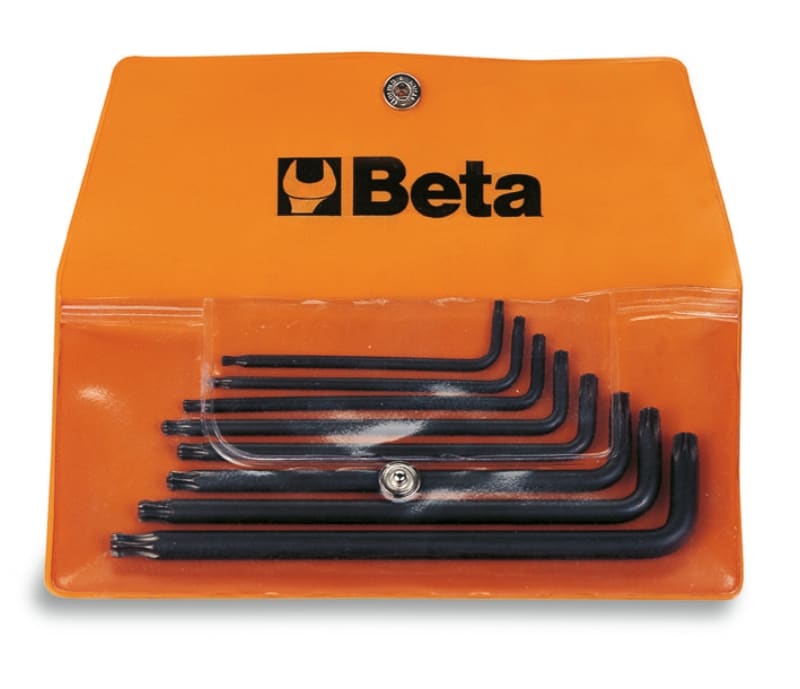 BETA - Serie di 8 chiavi maschio piegate con un’estremità sferica per viti con impronta Torx art. 97BTX in busta, chiavi mas tx p/sfer 8pz btx/b8 busta.