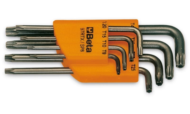BETA - Chiavi maschio piegate per viti con impronta Tamper Resistant Torx® (art. 97RTX) e supporto 8 pezzi.