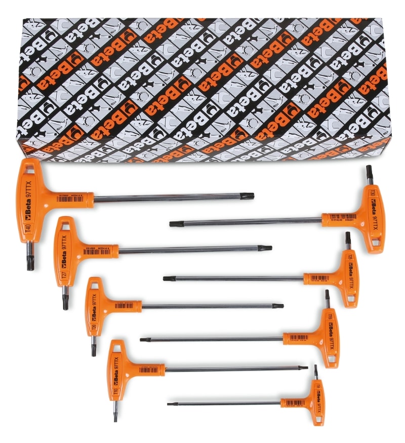 BETA - Chiavi maschio piegate con impugnatura per viti Torx® art. 97TTX, 8pz imp.t SR. TTX/S8.