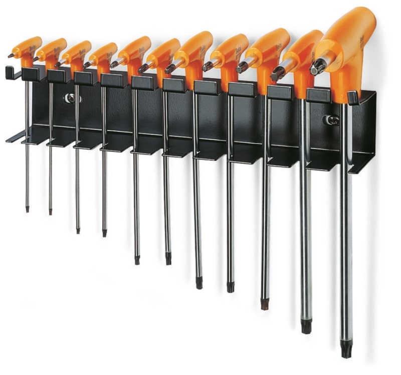 BETA - Serie di 11 chiavi maschio piegate con impugnatura per viti con impronta torx con supporto chiavi mas tx c/imp tras 11pz ttx/sp.