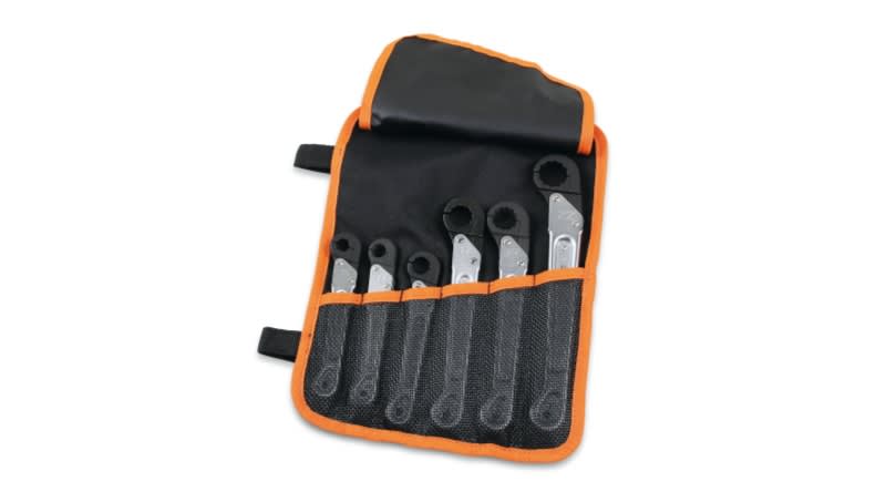 BETA - Serie di 6 chiavi poligonali aperte a cricchetto in busta avvolgibile di poliestere resistente CHIAVI A CRICCHETTO POL APERTE 6PZ/B6N.