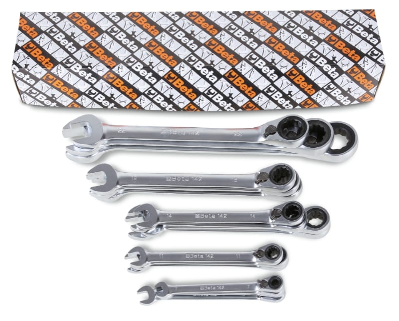 BETA - Serie di 17 chiavi combinate a cricchetto reversibile CHIAVI COMBINATE CRICCHETTO SERIE 17 PZ.