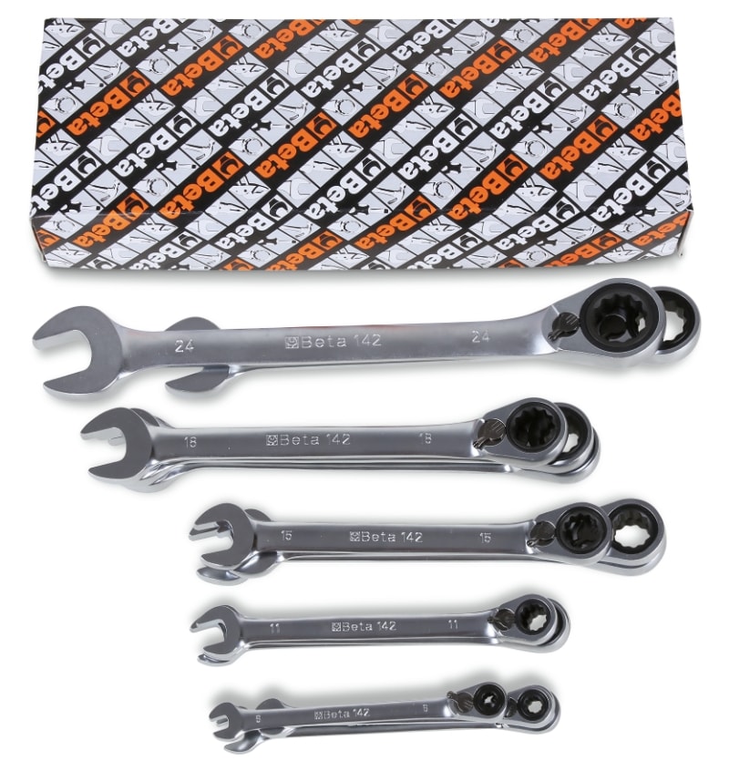 BETA - Serie di 15 chiavi combinate a cricchetto reversibile art. 142 chiavi combinate cricchetto serie 15 pz.