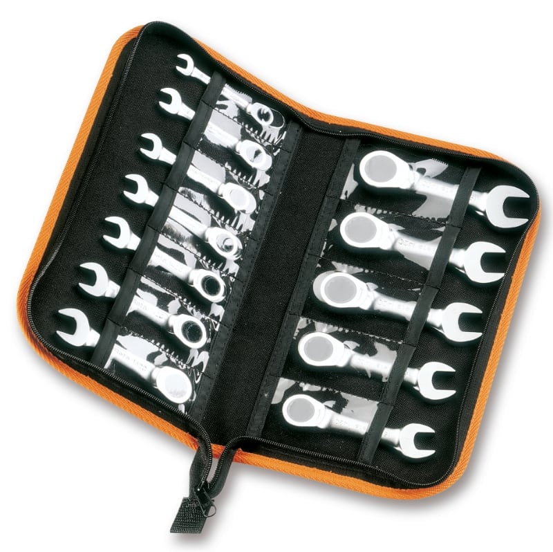 BETA - Serie di 12 chiavi combinate corte diritte a cricchetto art. 142C in astuccio astucci ch.comb.cricch.corte 12pz. /a12.