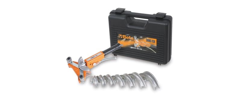 BETA - Attrezzo curvatubi con 7 matrici in alluminio per rame ricotto e lega leggera in cassetta di plastica, cassette 7matrici + balestra 388c c/c8.