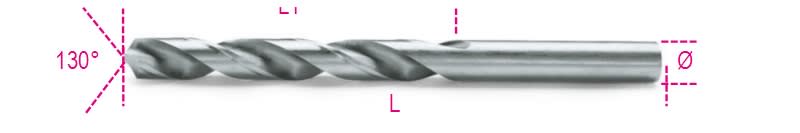 BETA - Punte elicoidali cilindriche serie corta in acciaio HSS rettificate lucide, punte rettificate HSS 2,25.