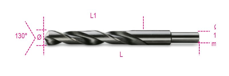 BETA - Punte elicoidali cilindriche serie corta in acciaio HSS rettificate brunite con codolo ridotto di 13 mm, punte rettificate HSS cod 13mm a13,50.
