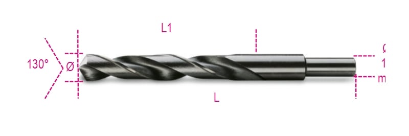 BETA - Punte elicoidali cilindriche serie corta in acciaio HSS rettificate brunite con codolo ridotto di 13 mm A17,00.