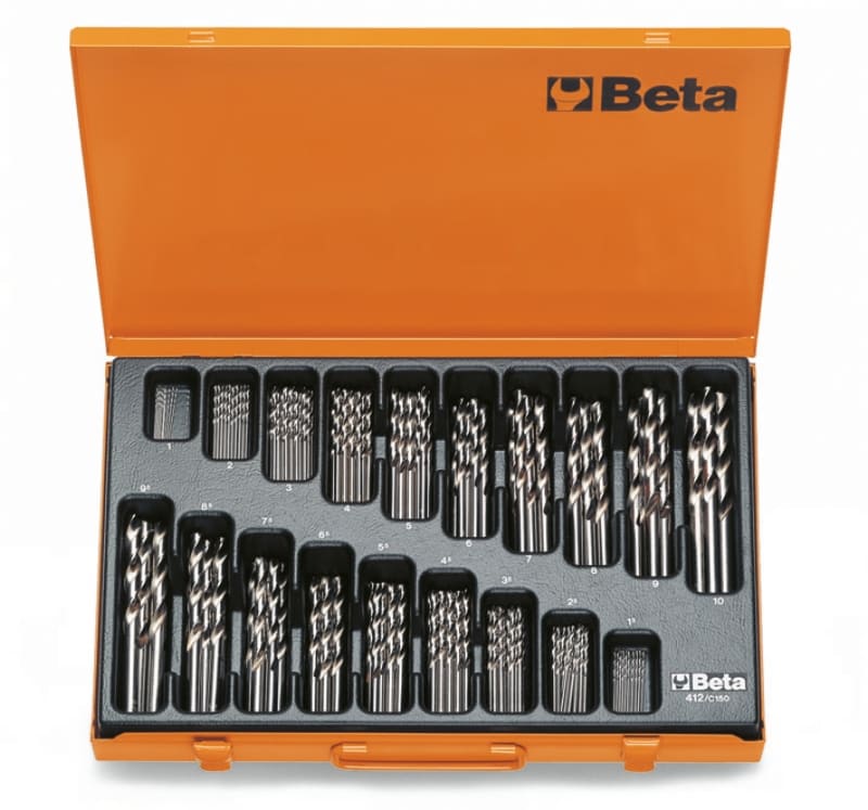 BETA - Serie di punte elicoidali cilindriche in cassetta HSS RET 150PZ /C150.