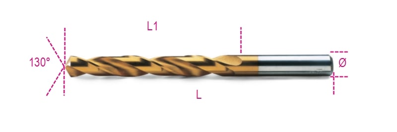 BETA - Punte elicoidali cilindriche serie corta in acciaio HSS-TiN rettificate, punte rettificate HSS titanio 5,75.