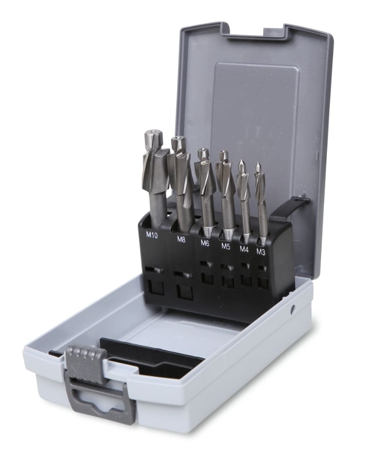 BETA - Serie di 6 svasatori con perno guida grado fine in acciaio HSS, punte allarga fori a lamare 6pz/sp6.