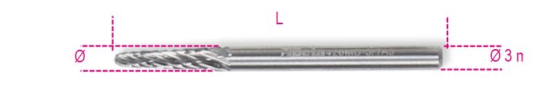 BETA - Mini frese rotative in metallo duro MD D3 a fiamma 3 limano.