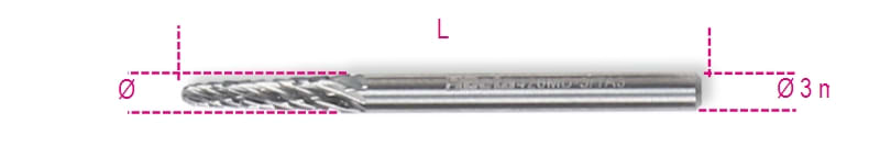 BETA - Mini frese rotative in metallo duro MD D3 a fiamma 3 limano.