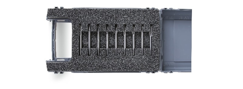 BETA - Serie di 9 mini frese rotative in metallo duro in cassetta di plastica ASTUCCI LIMARE MD D3 9PZ