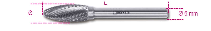 BETA - Lime rotative in metallo duro taglio incrociato HM6 e fresa limare MD D6 ogiva 8. 004260517