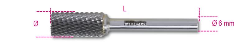 BETA - Lime rotative in metallo duro taglio incrociato HM4, frese limare MD D6 cilindr. piana 16.