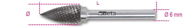 BETA - Lime rotative in metallo duro taglio incrociato HM6, frese limare MD D6 a fiamma 16. 004260554