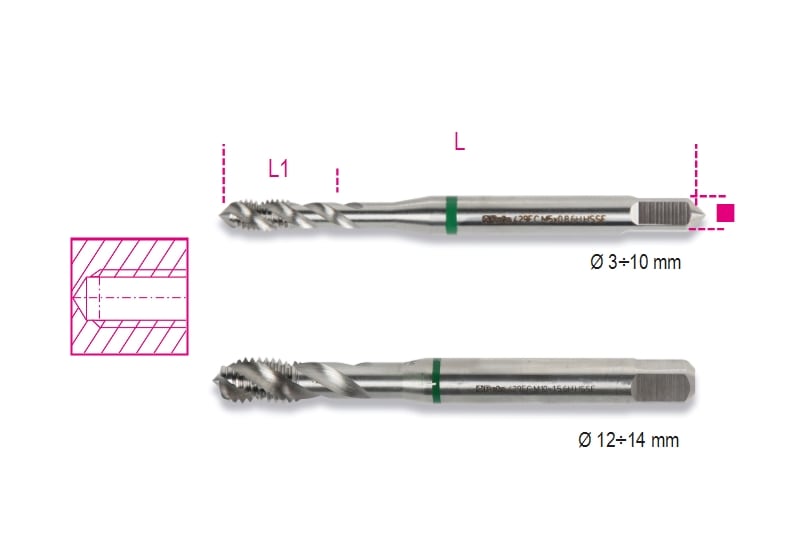 BETA - Maschi a macchina per fori ciechi passo grosso in acciaio HSS-CO 5% e cobalto FC 3.