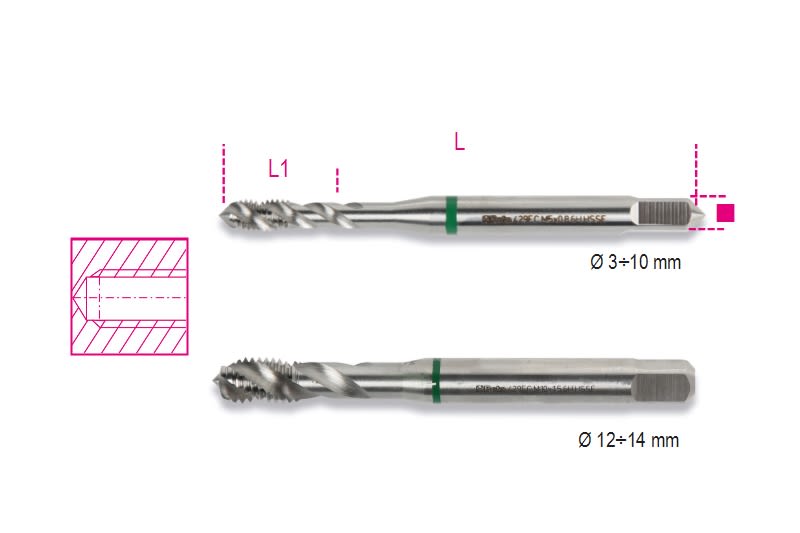BETA - Maschi a macchina per fori ciechi passo grosso in acciaio HSS-CO 5% maschi macchina cobalto fori ciechi FC 4.
