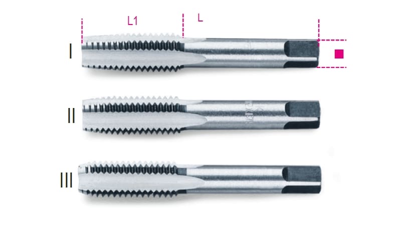 BETA - Maschi a mano sgrossatore, intermedio, finitore passo grosso in acciaio al cromo 8 serie 3pz.