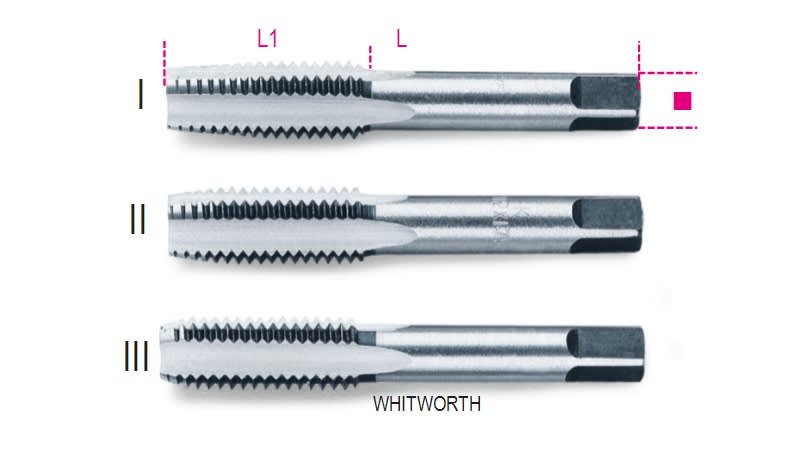 BETA - Serie di 3 maschi a mano sgrossatore, intermedio, finitore Whitworth in acciaio al cromo ASW 3/16.