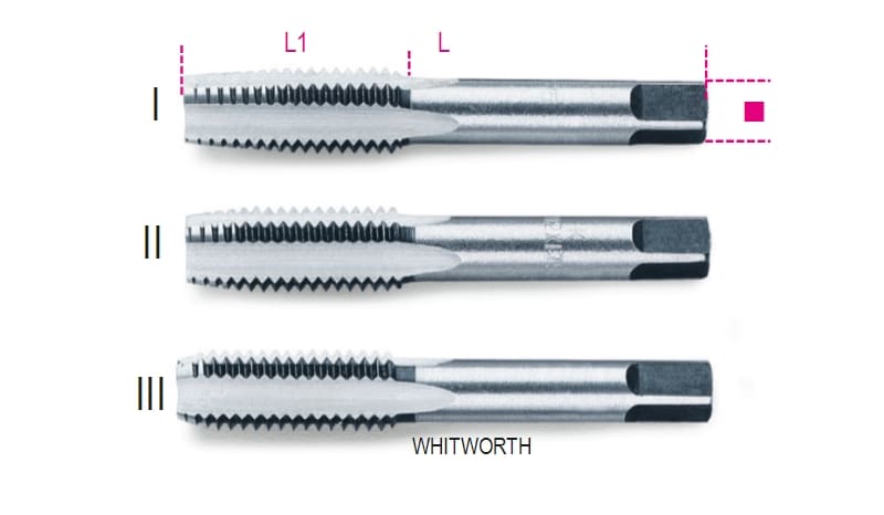 BETA - Maschi a mano Whitworth in acciaio al cromo serie 3pz sgrossatore, intermedio, finitore ASW 1/2.