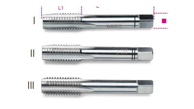 BETA - Serie di 3 maschi a mano sgrossatore, intermedio, finitore passo grosso in acciaio HSS maschi passo grosso HSS 6 serie 3pz.
