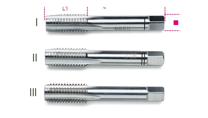 BETA - Serie di 3 maschi a mano sgrossatore, intermedio, finitore passo grosso in acciaio HSS maschi passo grosso HSS 6 serie 3pz. 004310006