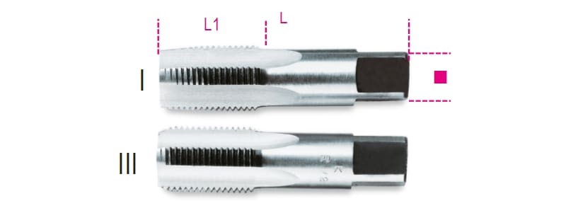 BETA - Serie di 2 maschi a mano filettatura gas cilindrica in acciaio al cromo maschi a mano gas sr 2pz asg 1.