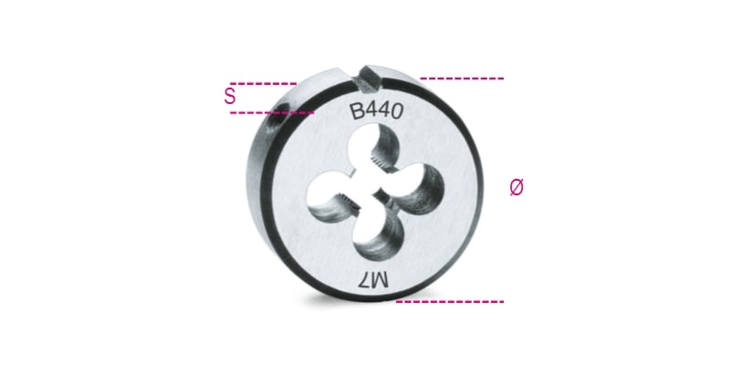 BETA - Filiere tonde passo grosso filettatura metrica in acciaio al cromo est25,4 2.