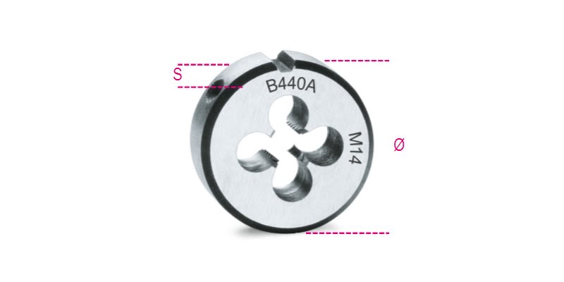 BETA - Filiere tonde passo grosso filettatura metrica in acciaio al cromo EST38,1 A/11. 004400111