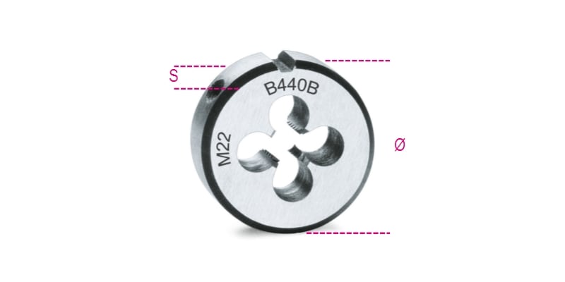 BETA - Filiere tonde passo grosso filettatura metrica in acciaio al cromo EST50,8 B/20.