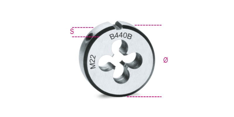 BETA - Filiere tonde passo grosso filettatura metrica in acciaio al cromo EST50,8 B/22. 004400126