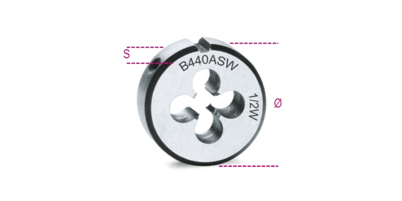 BETA - Filiere tonde Whitworth in acciaio al cromo, filiere tonde Whitwort est25,4 ASW 5/16. 004400205