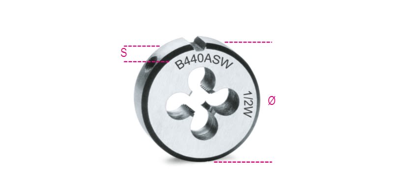 BETA - Filiere tonde Whitworth in acciaio al cromo, filiere tonde Whitwort est50,8 asw 3/4. 004400211