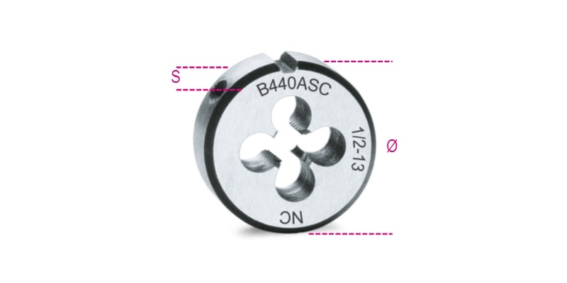 BETA - Filiere tonde UNC passo grosso in acciaio al cromo EST38,1 ASC 3/8. 004400223