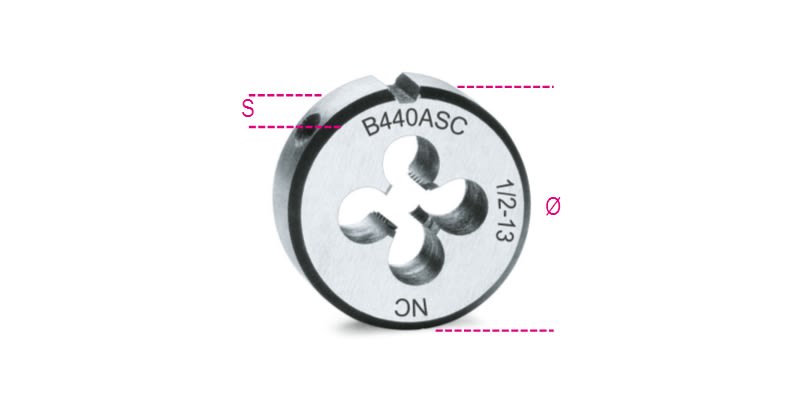 BETA - Filiere tonde, UNC passo grosso in acciaio al cromo, filiere tonde UNC EST50,8 ASC 5/8. 004400227