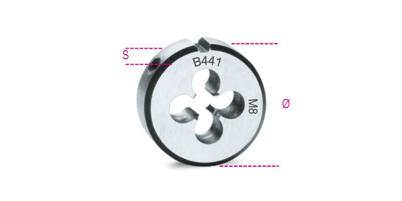 BETA - Filiere tonde filettatura metrica passo fine in acciaio al cromo, filiere tonde passo fine est25,4 9x1.