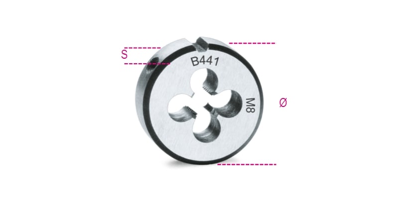 BETA - Filiere tonde filettatura metrica passo fine in acciaio al cromo, filiere tonde passo fine est25,4 9x1.