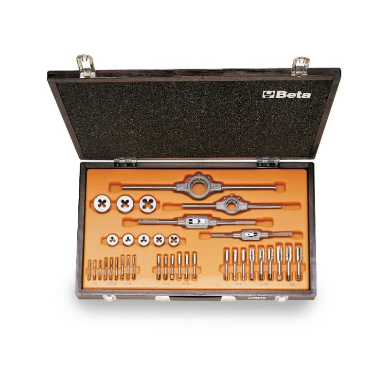 BETA - Assortimento maschi e filiere acciaio cromo filettatura Whitworth in cassetta legno 36pz ASWC36.