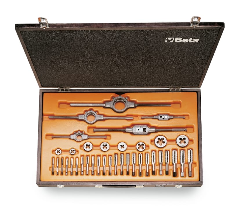 BETA - Assortimento maschi e filiere acciaio cromo UNC in cassetta legno ASCC37 37pz.