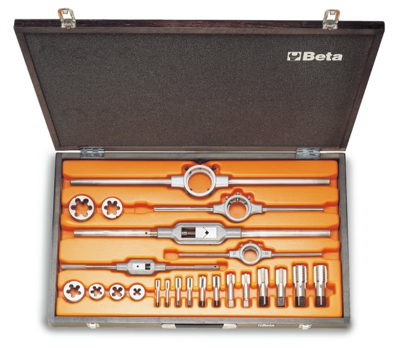 BETA - Assortimento maschi filiere accessori acciaio cromo GAS cilindrica cassetta legno 23PZ ASGC23.